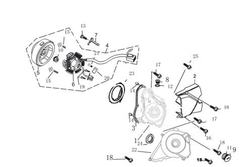 36 Left Crankcase Cover & Magneto Clamp