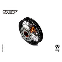 COMPLETE ALLOY 12" REAR WHEEL WITH ORANGE CNC HUB