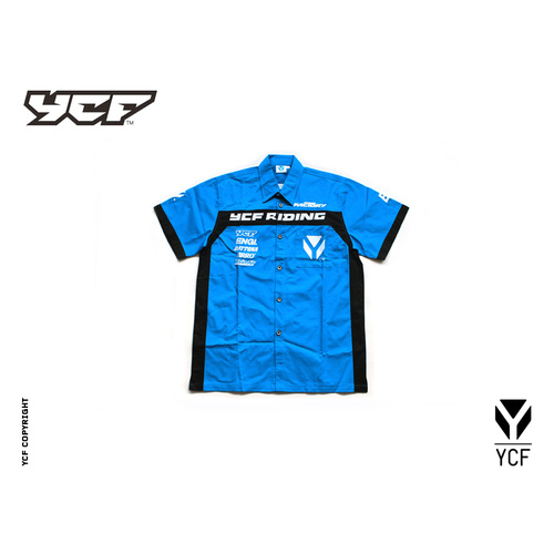 YCF RIDING BUTTON UP SHIRT LIGHT BLUE 
