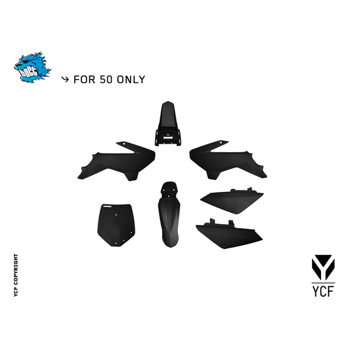 YCF 50A/E COMPLETE PLASTIC KIT BLACK MY14>MY21