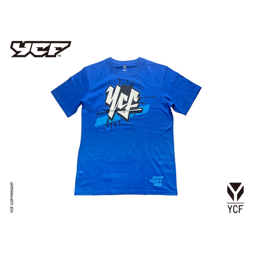 YCF T-SHIRT BLUE/WHITE LARGE