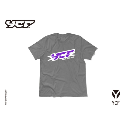 YCF T-SHIRT GREY/PURPLE LARGE