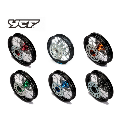 COMPLETE ALLOY 12" REAR WHEEL WITH COLOURED CNC HUB