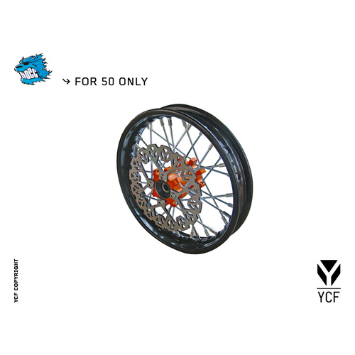 YCF COMPLETE STEEL FRONT WHEEL 50A/50E ORANGE
