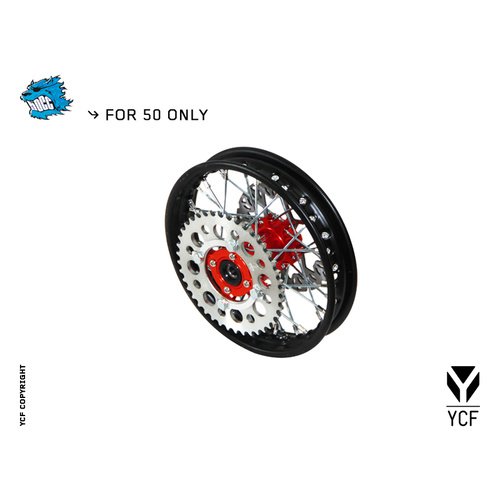 YCF 50A/50E STEEL REAR WHEEL 1.40 RED HUB